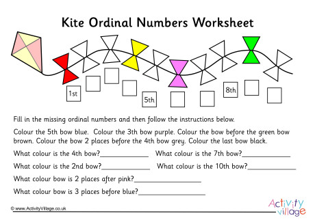 Kite Ordinal Numbers Worksheet