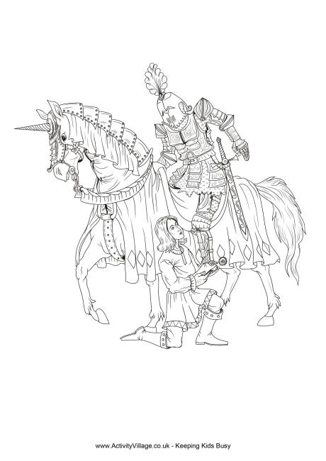 Knight and squire colouring page Knight and squire colouring page