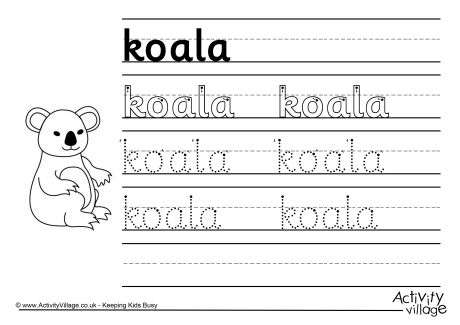 Koala handwriting worksheet