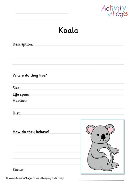 Koala worksheet
