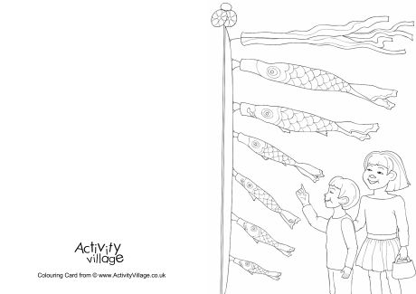 Koinobori Kites colouring card