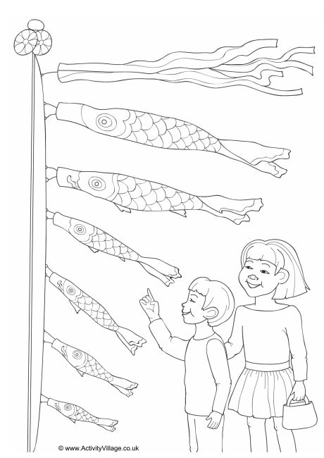 Koinobori kites colouring page