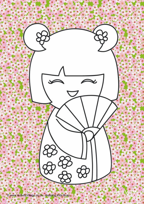Kokeshi Doll Colour Pop Colouring Page 1