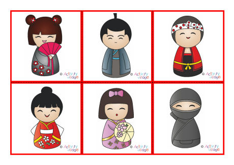 Kokeshi dolls matching cards