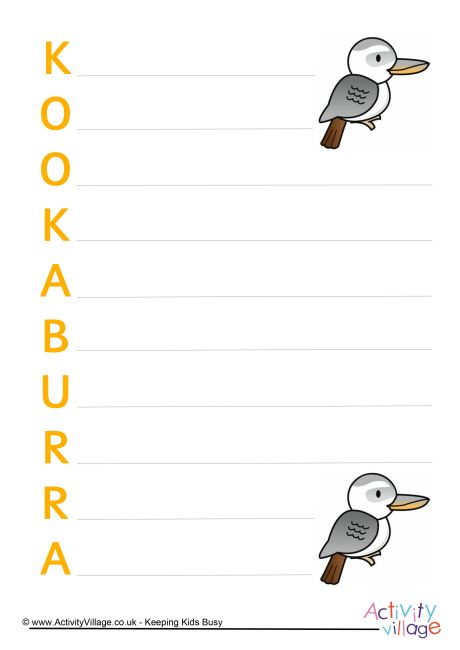 Kookaburra acrostic poem printable Kookaburra acrostic poem printable