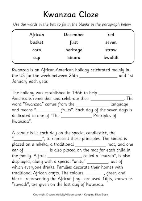 Kwanzaa cloze