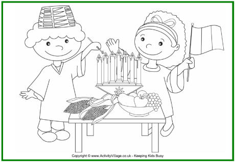 Kwanzaa colouring page - kids lighting kinara