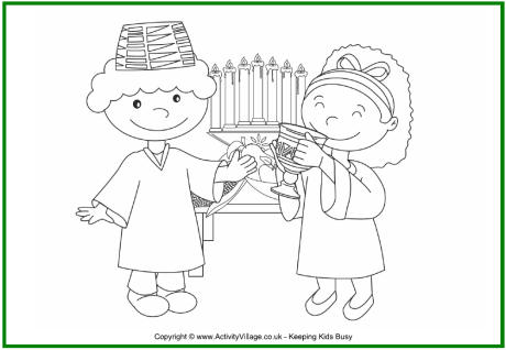 Kwanzaa colouring page - kids drinking from a unity cup