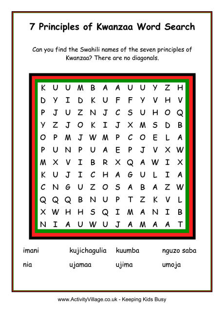 Kwanzaa principles word search