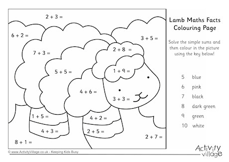Lamb maths facts colouring page