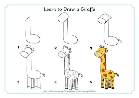 how to draw a giraffe for kids step by step