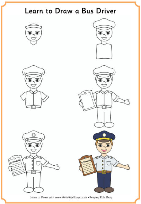 Learn to draw a bus driver - UK