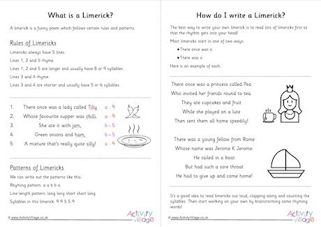 Learning about limericks printable