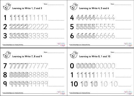 Learning to write numbers 0 to 10