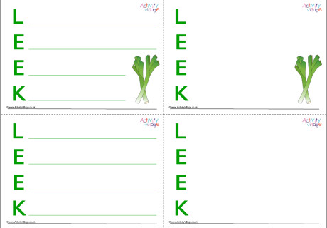 Leek Acrostic Poem Printable