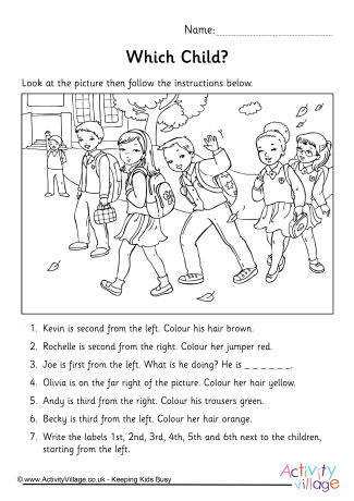 Left and right positions picture worksheet 1