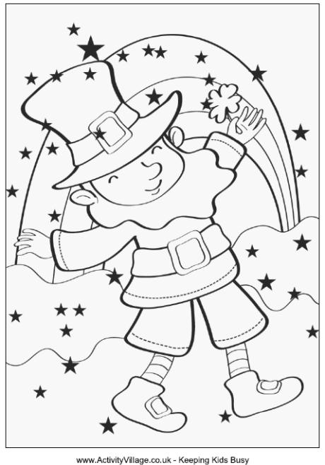 Download Leprechaun and Rainbow Colouring Page