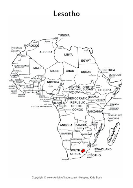 Lesotho on map of Africa
