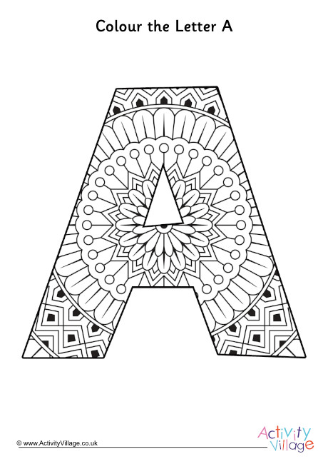 Letter A Mandala Colouring Page