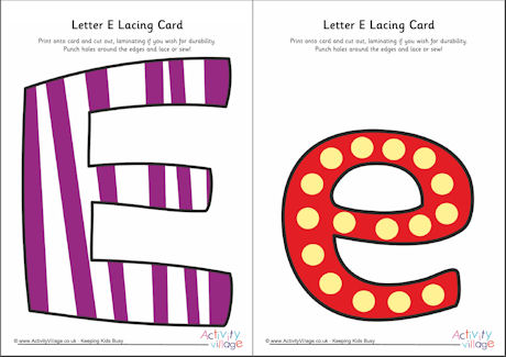 Letter E lacing card 