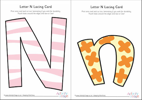 Letter N lacing card 
