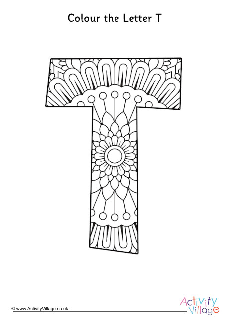 Letter T Mandala Colouring Page