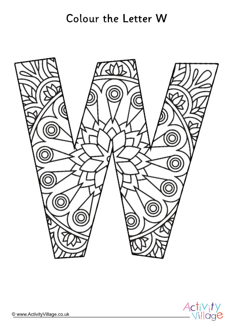 Letter W mandala colouring page