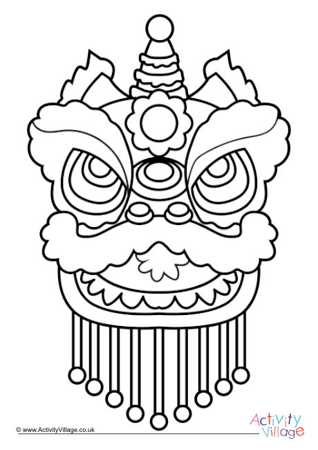 Lion dance mask colouring page Lion dance mask colouring page