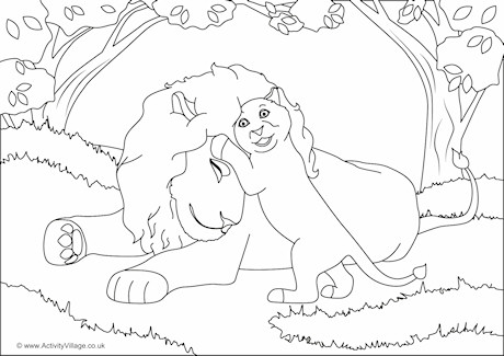 Lions Scene Colouring Page