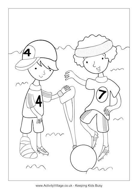 Little boy with broken leg colouring page