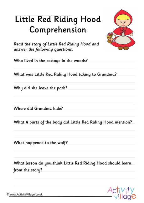 Little Red Riding Hood Comprehension Little Red Riding Hood Comprehension
