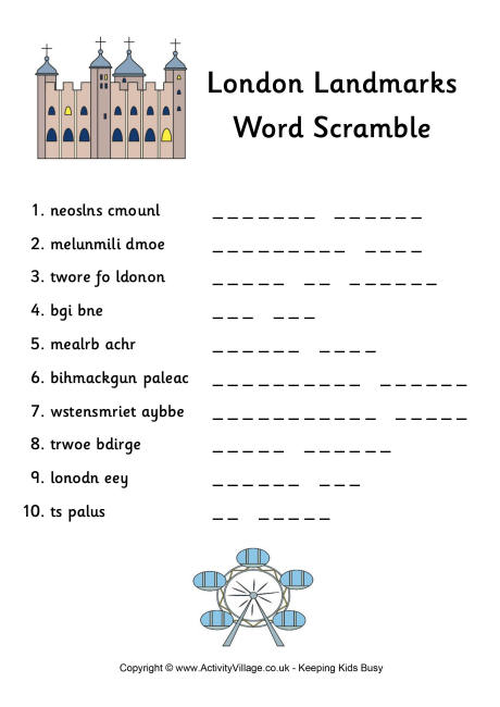 London landmarks word scramble