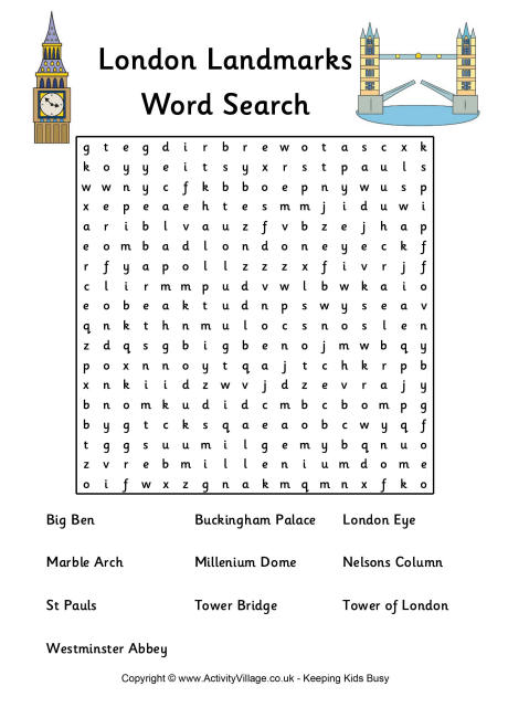 London landmarks word search