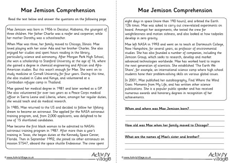 Mae Jemison Comprehension