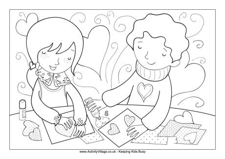 Making Valentines colouring page 