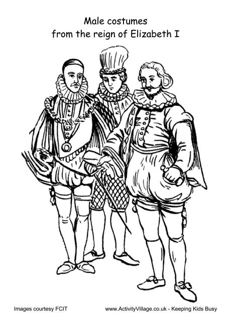 Male costumes Reign of Elizabeth I colouring page