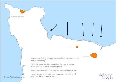 Map of the D-Day landings worksheet