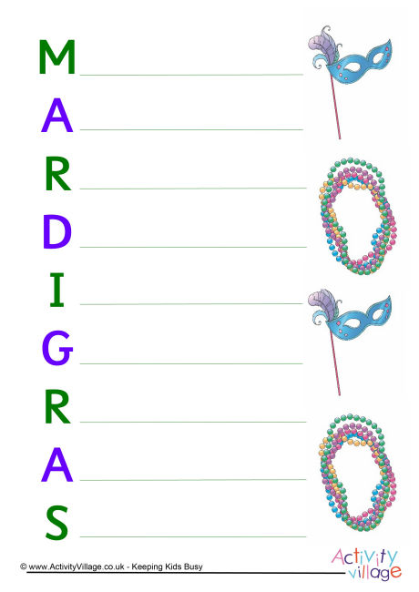 Mardi Gras acrostic poem printable