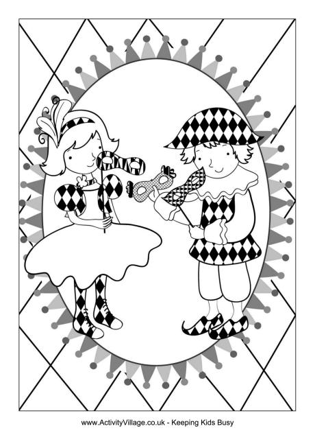 Mardi Gras costumes colouring page
