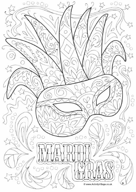 Mardi Gras doodle colouring page