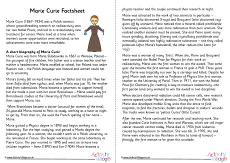 Marie Curie Factsheet