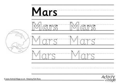Mars handwriting worksheet