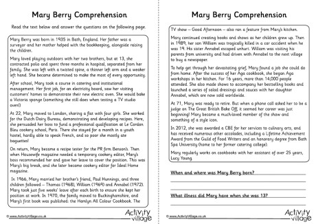 Mary Berry Comprehension