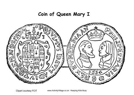 Mary I coins colouring page