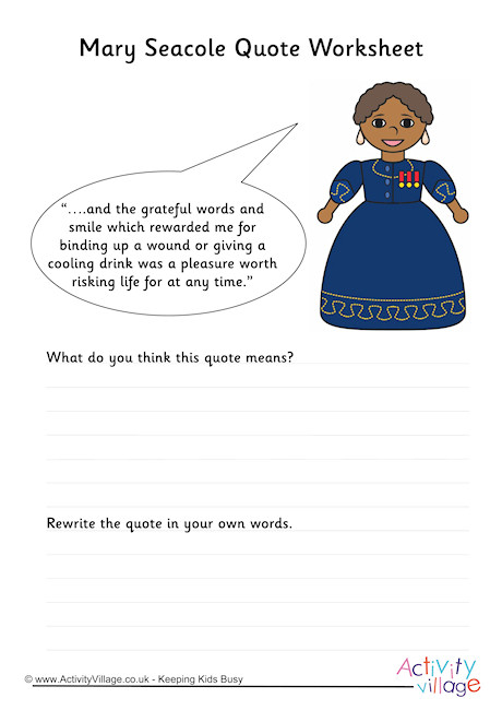 Mary Seacole Quote Worksheet Mary Seacole Quote Worksheet