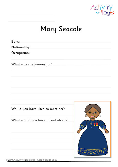 Mary Seacole Worksheet Mary Seacole Worksheet