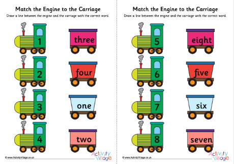 Match the Word Carriage with the Number Engine up to 10