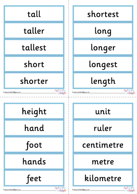 Measurement vocabulary word cards