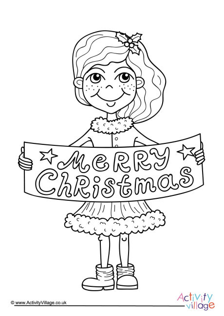 Merry Christmas girl colouring page