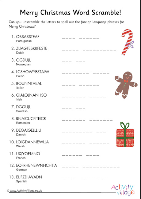 Merry Christmas languages word scramble